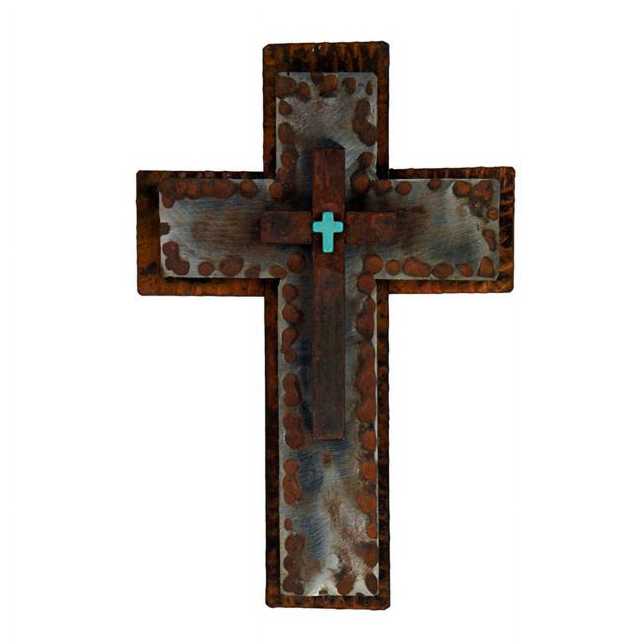 AD-073S Polished & Rusted Layered Hammered Cross with Iron & Magnesite Turquoise Cross - Small