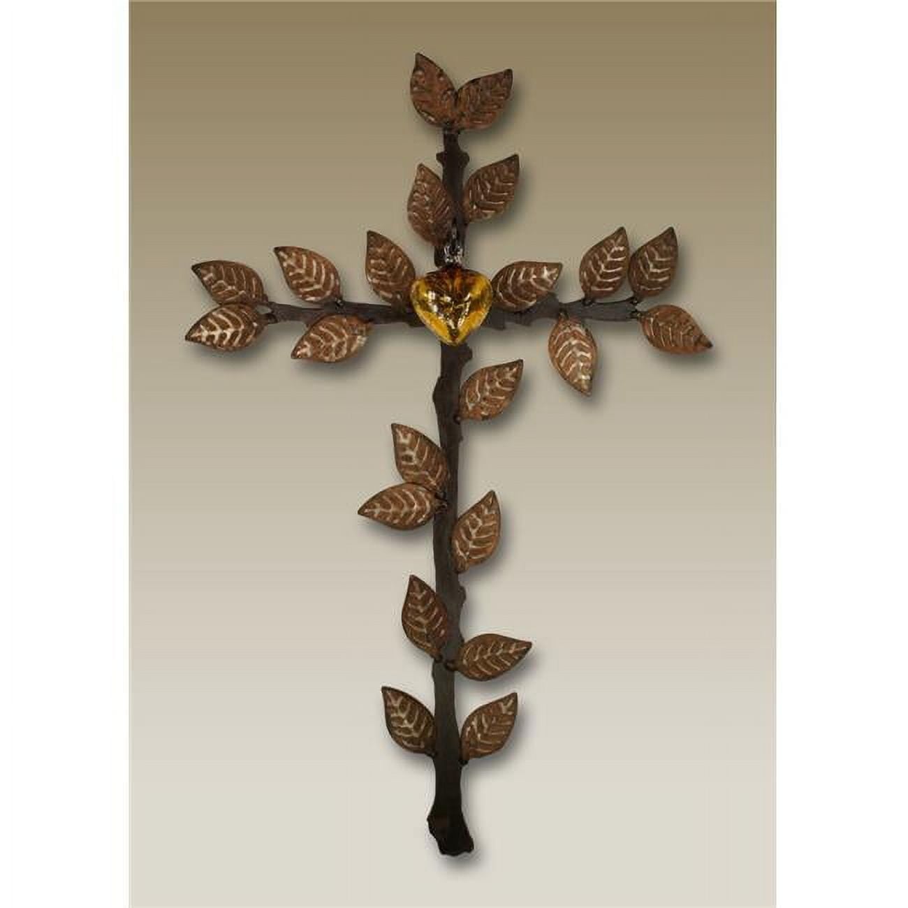 ATE-CR2L-A Tree of Life Iron Leaf Cross with Extra Small Amber Heart