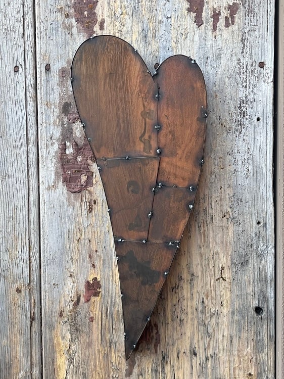AD-705COR Metal Patchwork Elongated Dimensional Heart