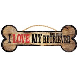 Picture of Pet Sign Wood Dog Bone Shape I Love My Golden Retriever 10&quot;x4&quot;