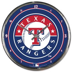 Texas Rangers Clock Round Wall Style Chrome