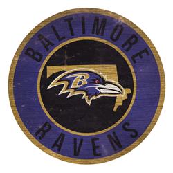 Baltimore Ravens Sign Wood 12 Inch Round State Design