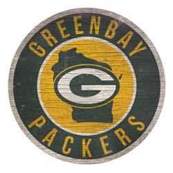 Picture of Green Bay Packers Sign Wood 12 Inch Round State Design