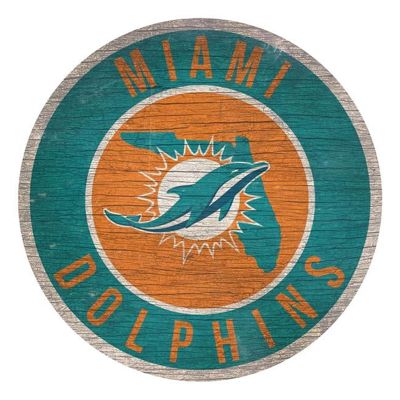 Miami Dolphins Sign Wood 12 Inch Round State Design