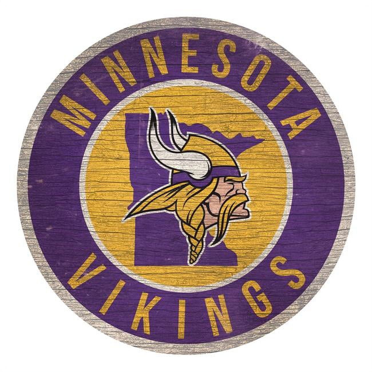 Minnesota Vikings Sign Wood 12 Inch Round State Design