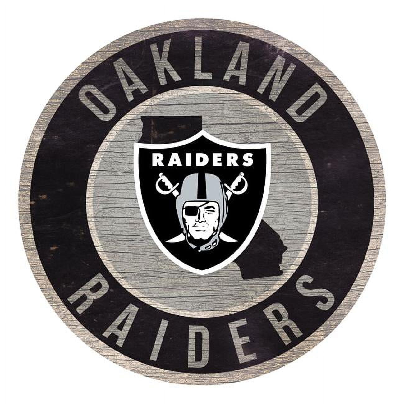 Oakland Raiders Sign Wood 12 Inch Round State Design