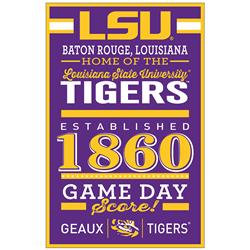 LSU Tigers Sign 11x17 Wood Established Design