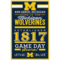 Michigan Wolverines Sign 11x17 Wood Established Design