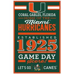 Miami Hurricanes Sign 11x17 Wood Established Design