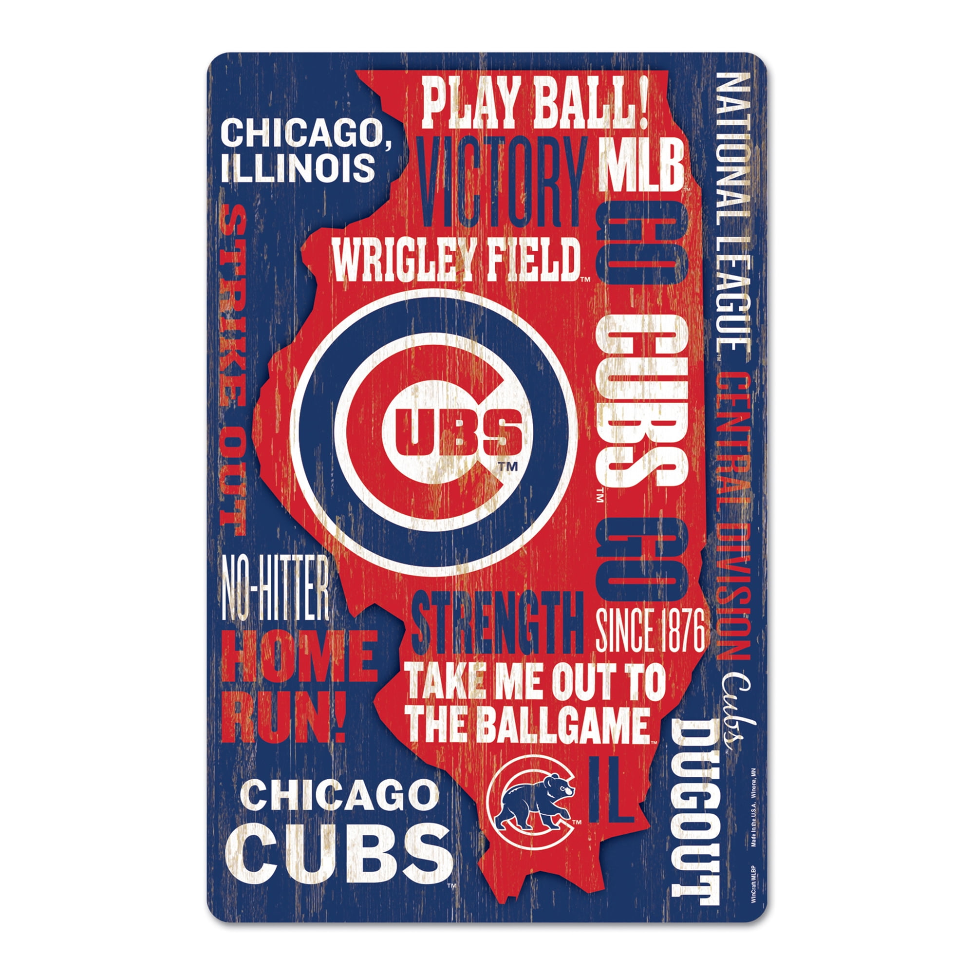 Chicago Cubs Sign 11x17 Wood Established Design