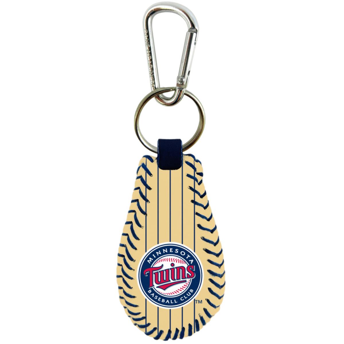 Picture of Minnesota Twins Keychain Classic Baseball Pinstripe Cream Leather Navy Thread