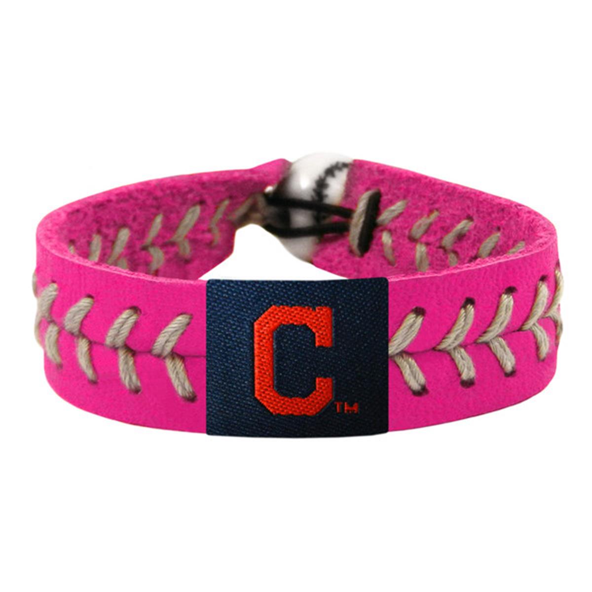 Classic Baseball Pink C Logo Silver Thread Cleveland Indians Bracelet