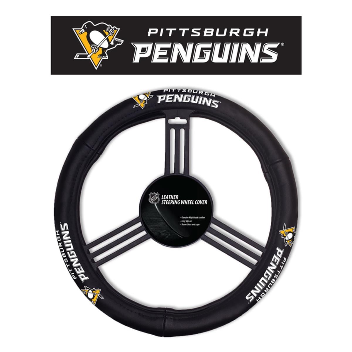Pittsburgh Penguins Steering Wheel Cover Leather Special Order