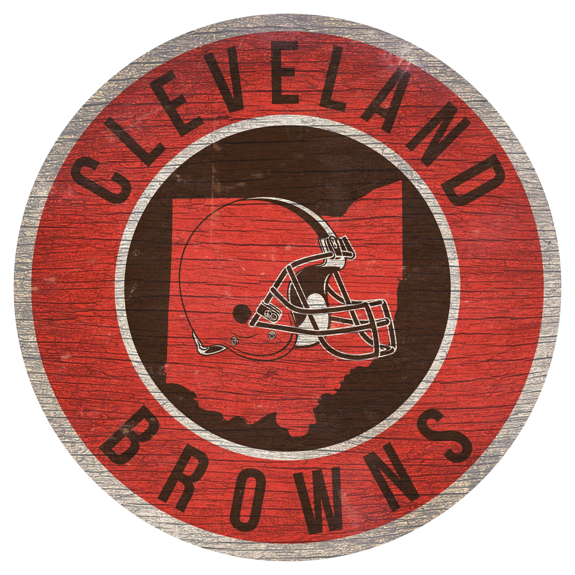 Picture of Cleveland Browns Sign Wood 12 Inch Round State Design