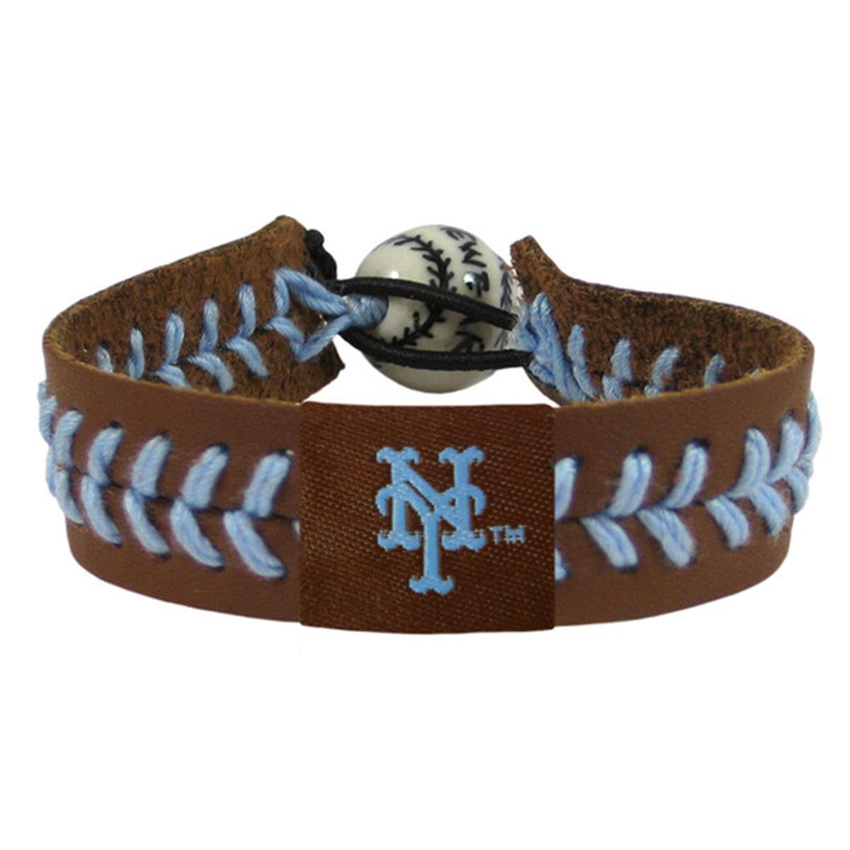 Team Color Baseball Brown Leather Powder Blue Thread New York Mets Bracelet