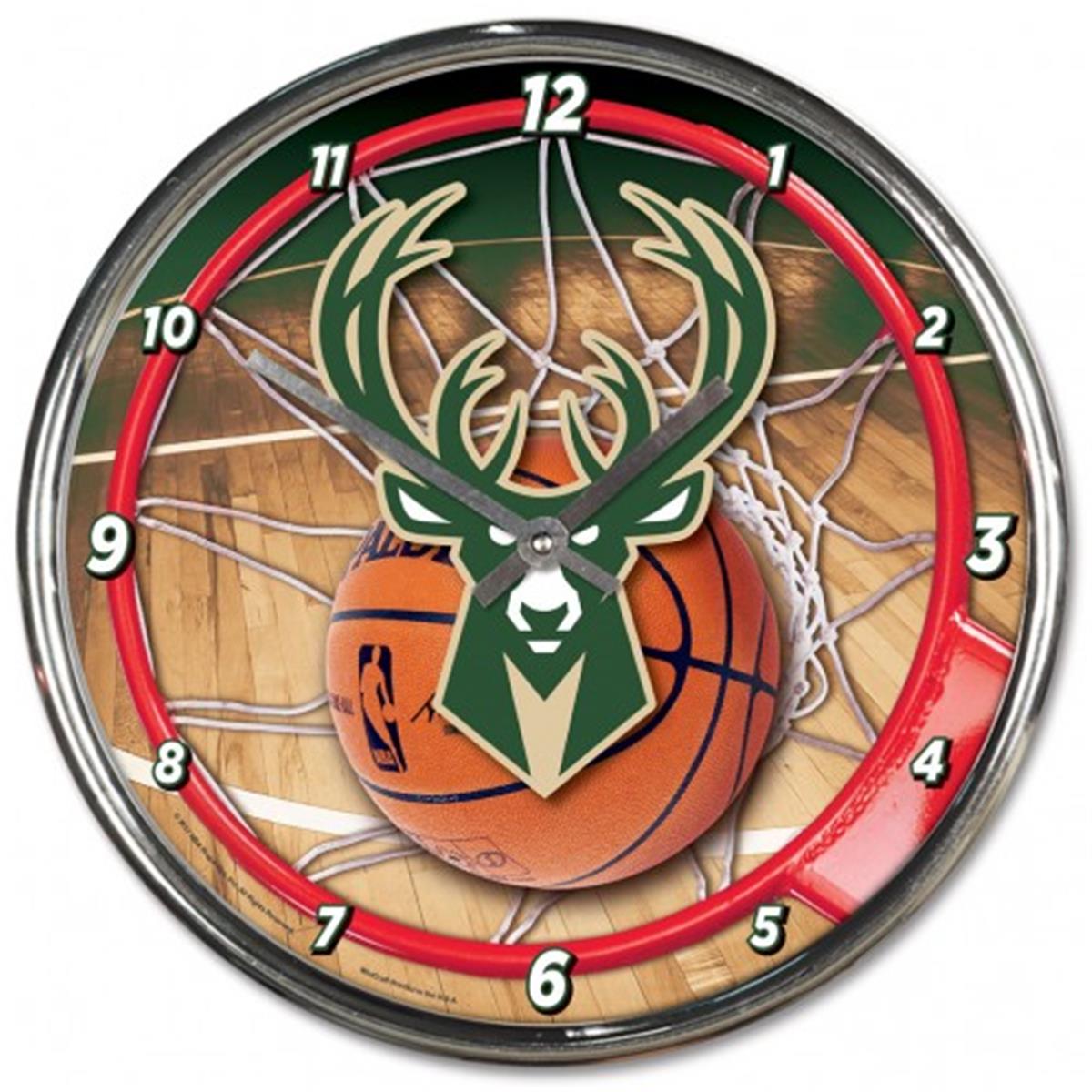 Milwaukee Bucks Clock Round Wall Style Chrome Special Order