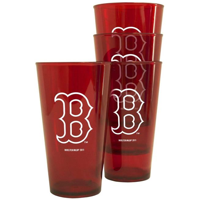 Boston Red Sox Plastic Pint Clear Glass - 16 oz - Pack of 4