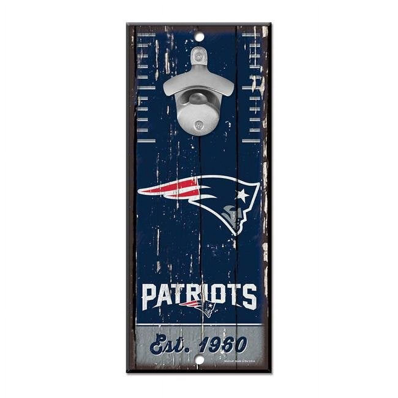 3208559210 New England Patriots Bottle Opener Wood Sign - 5 x 11 in.