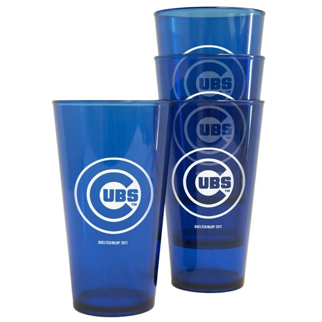 Boelter  Chicago Cubs Plastic Pint Clear Glass - 16 oz - Pack of 4