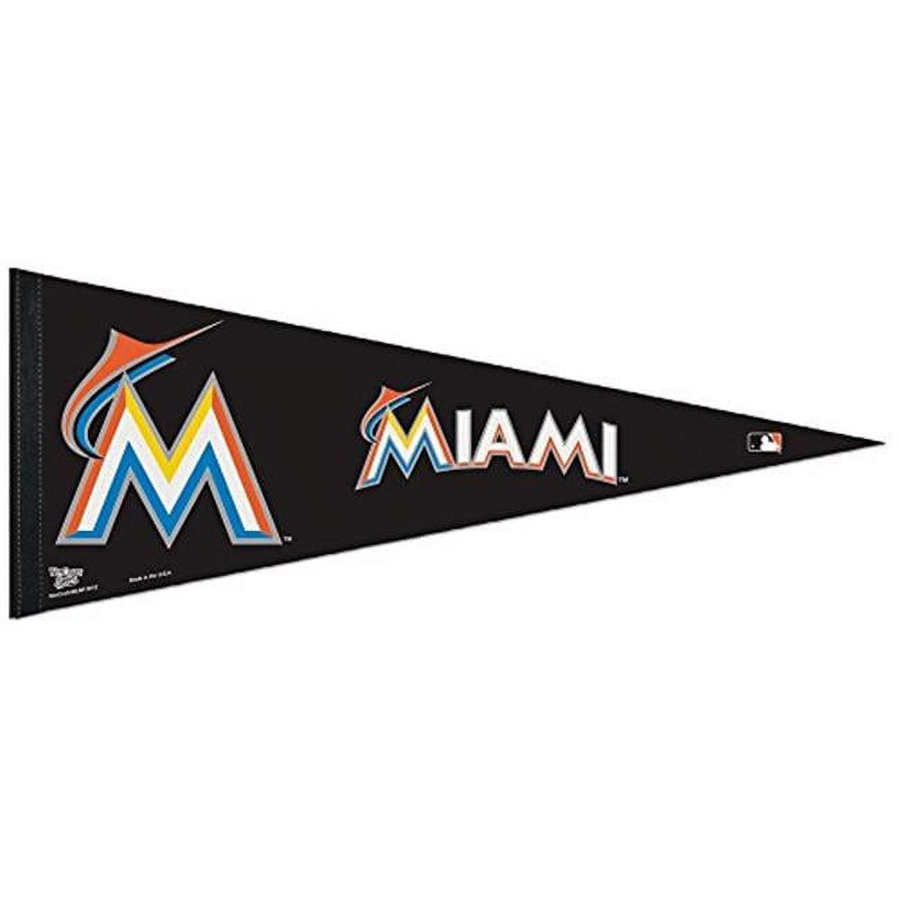 3208545093-1 12 x 30 in. Miami Marlins Pennant Throwback, Black