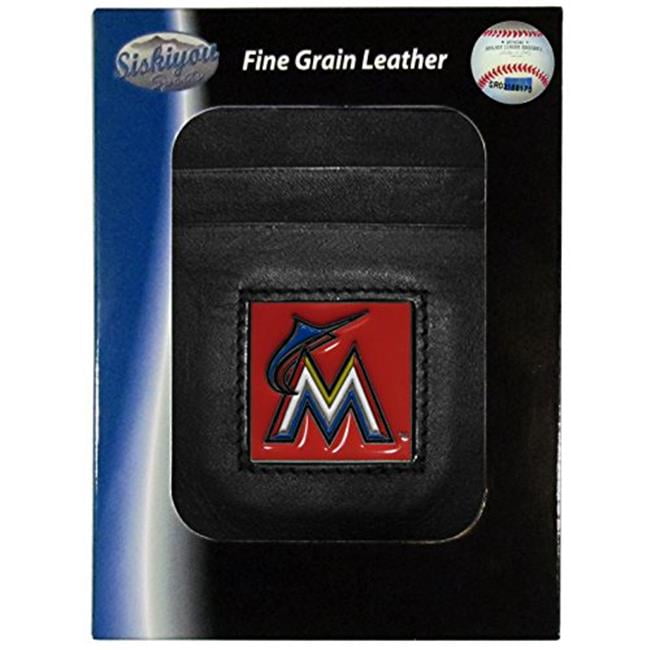 Miami Marlins Wallet Leather Money Clip Card Holder, Black - One Size