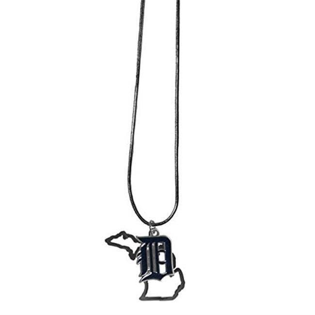 Detroit Tigers Necklace Chain with State Shape Charm, Black - One Size