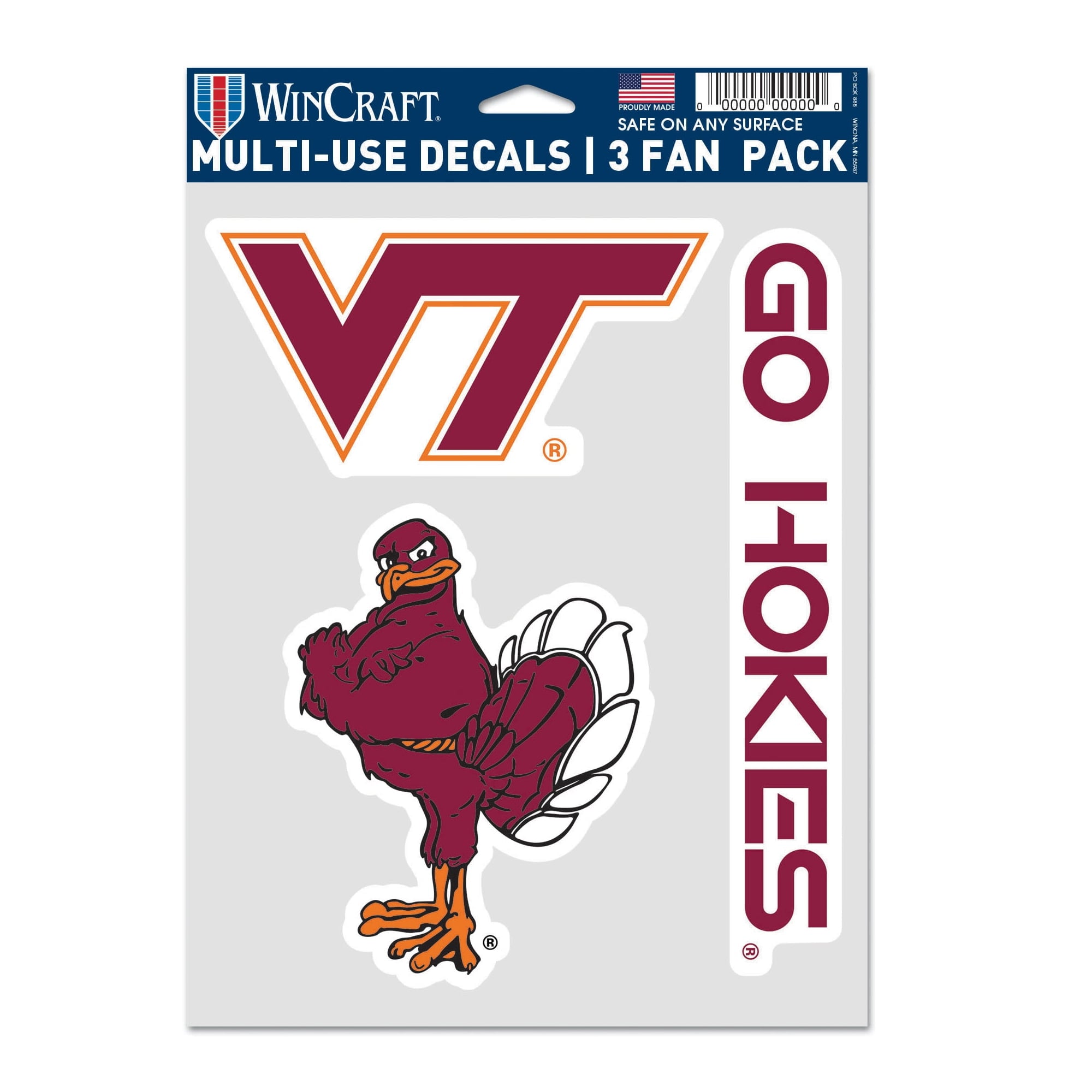 NCAA Virginia Tech Hokies Decal Multi Use Fan - Pack of 3