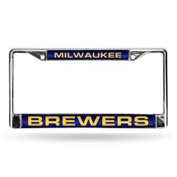 6734579718 MLB Milwaukee Brewers License Plate Frame Laser Cut Chrome Alternate Design