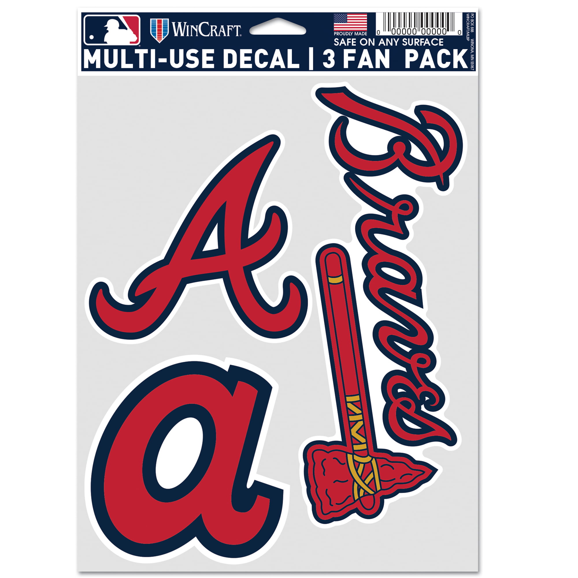 MLB Atlanta Braves Decal Multi Use Fan - Pack of 3