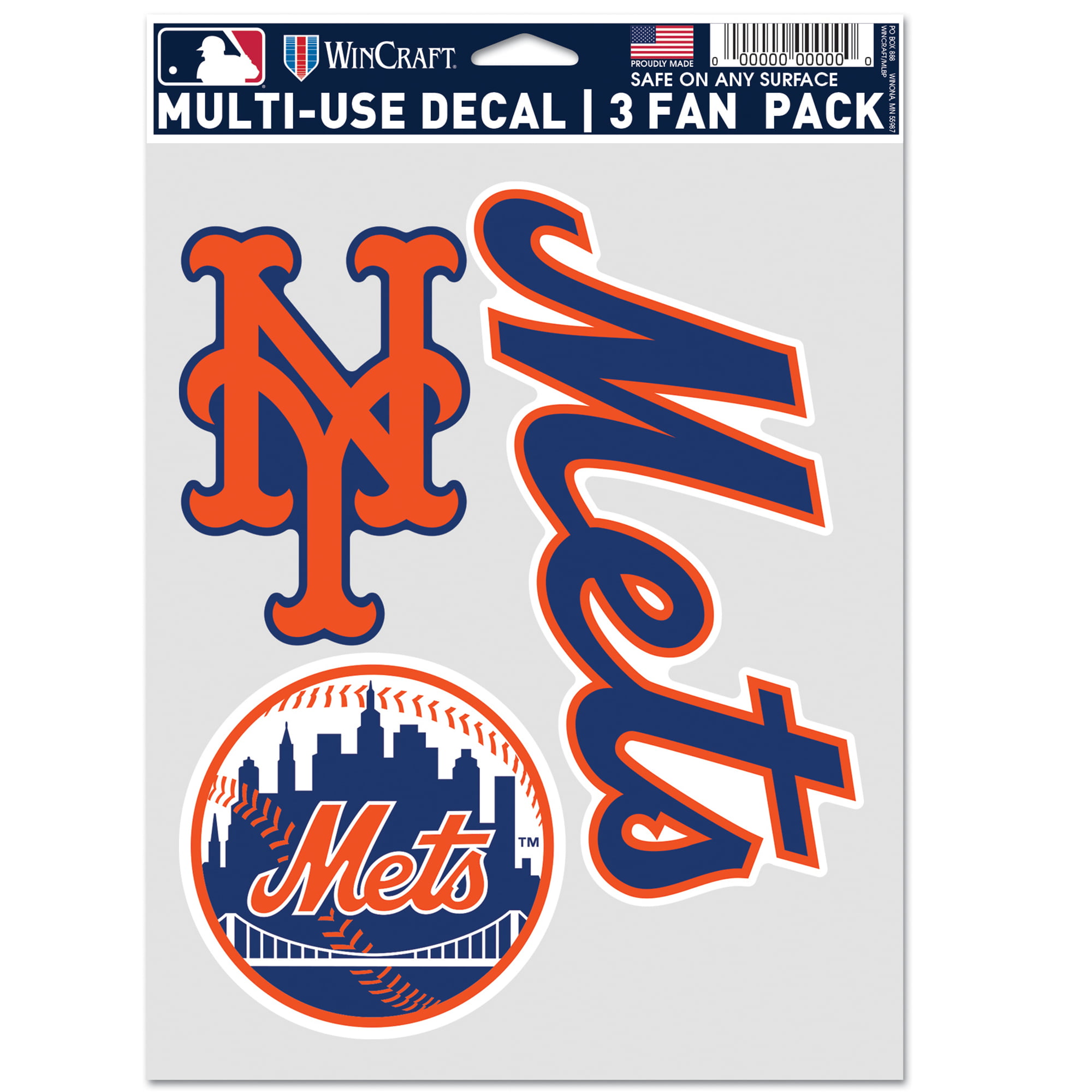 MLB New York Mets Decal Multi Use Fan - Pack of 3