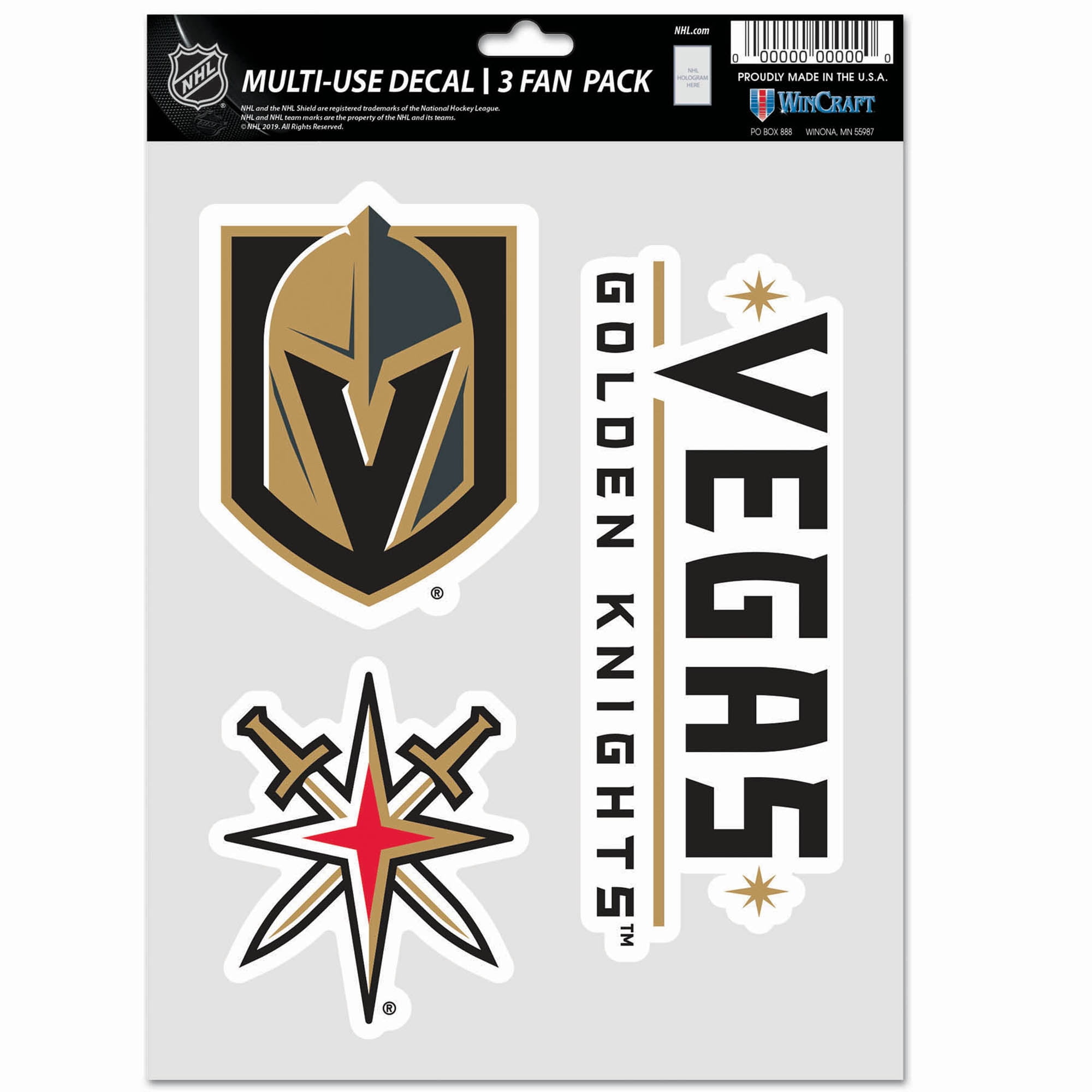 9416607444 NHL Vegas Golden Knights Decal Multi Use Fan - Pack of 3