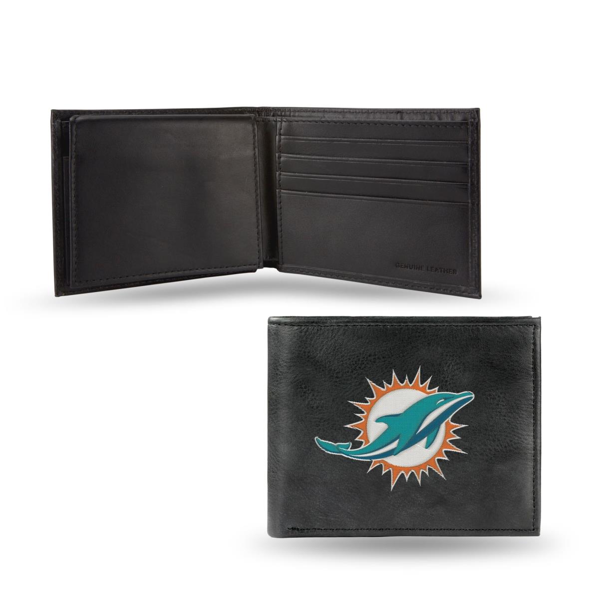 Picture of Rico Industries 6734548446 Miami Dolphins Embroidered Leather Billfold Wallet&#44; Black