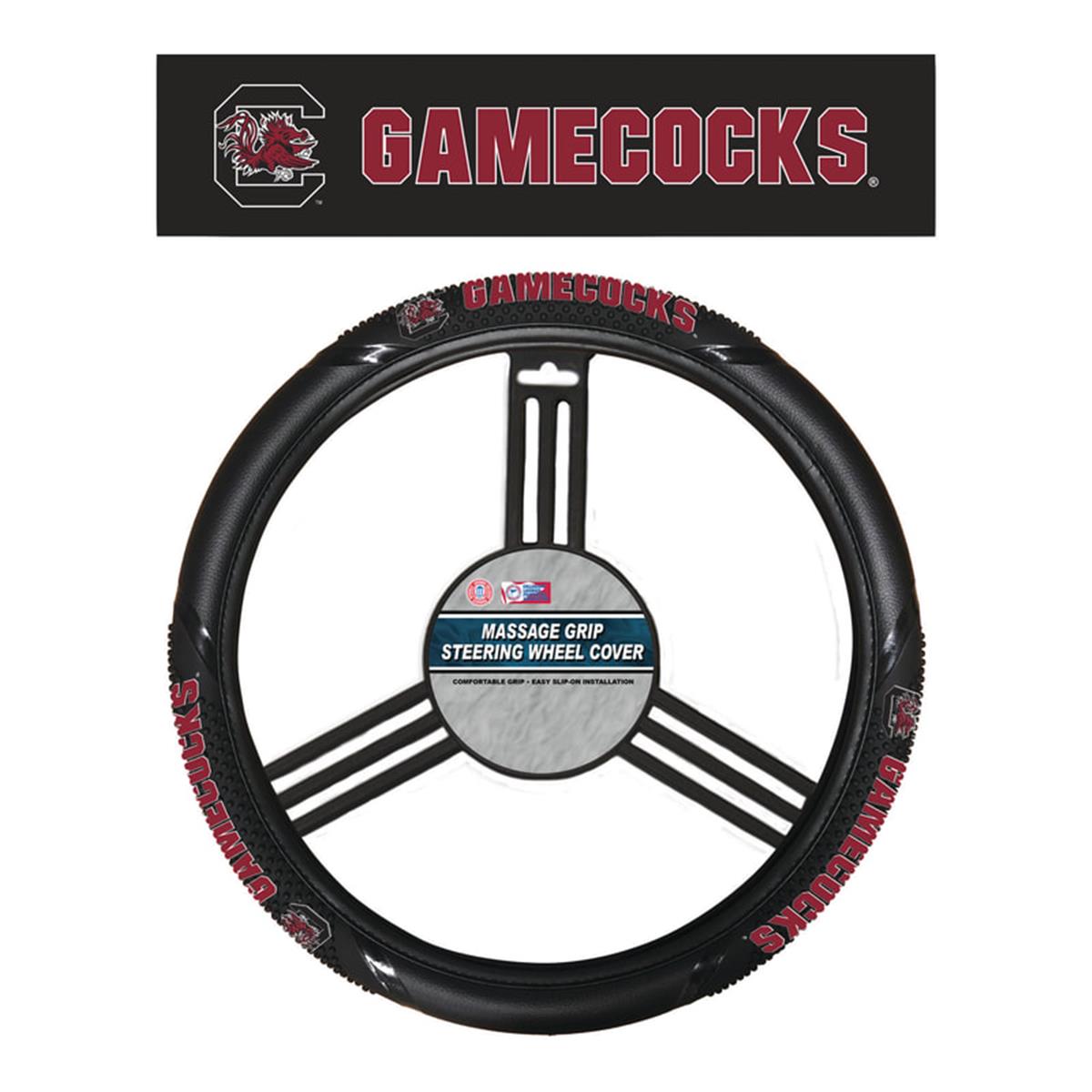 Picture of Fremont Die 2324556660 NCAA South Carolina Gamecocks Steering Wheel Cover - Massage Grip Style