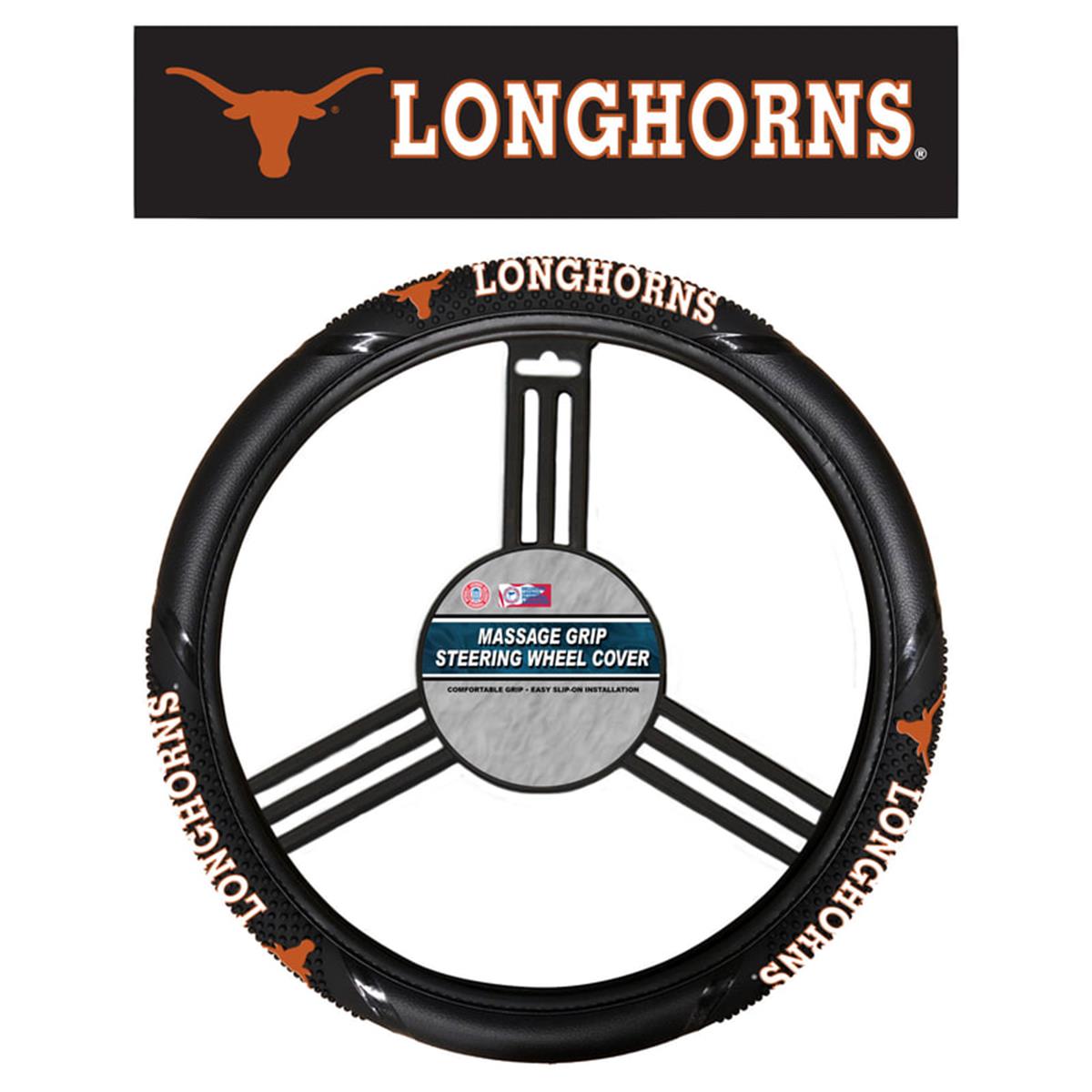 Picture of Fremont Die 2324556667 NCAA Texas Longhorns Steering Wheel Cover - Massage Grip Style