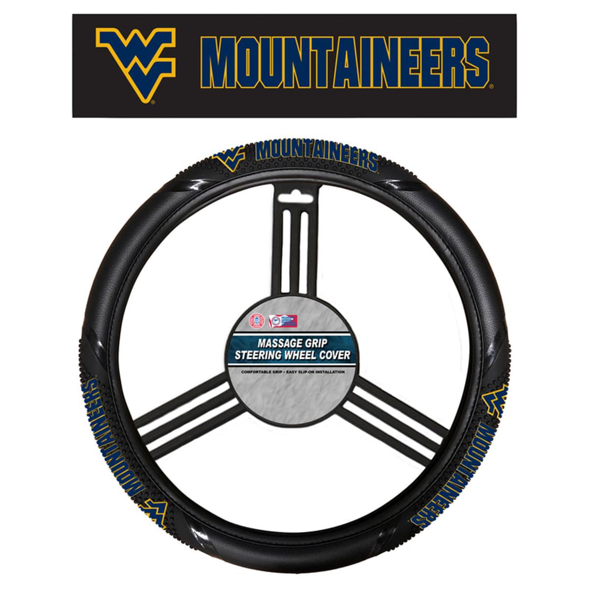 Picture of Fremont Die 2324556673 NCAA West Virginia Mountaineers Steering Wheel Cover - Massage Grip Style