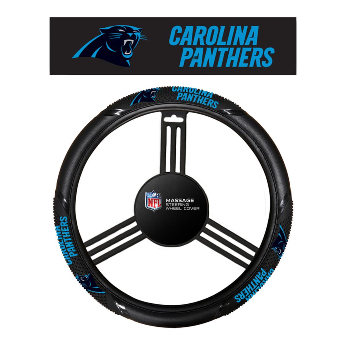 Picture of Fremont Die 2324596628 NCAA Carolina Panthers Steering Wheel Cover - Massage Grip Style