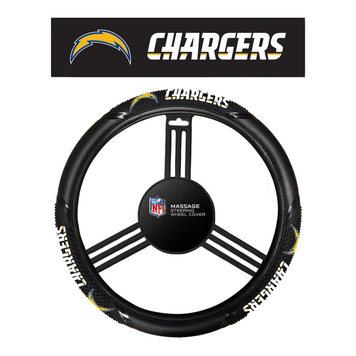 Picture of Fremont Die 2324596648 NCAA Los Angeles Chargers Steering Wheel Cover - Massage Grip Style