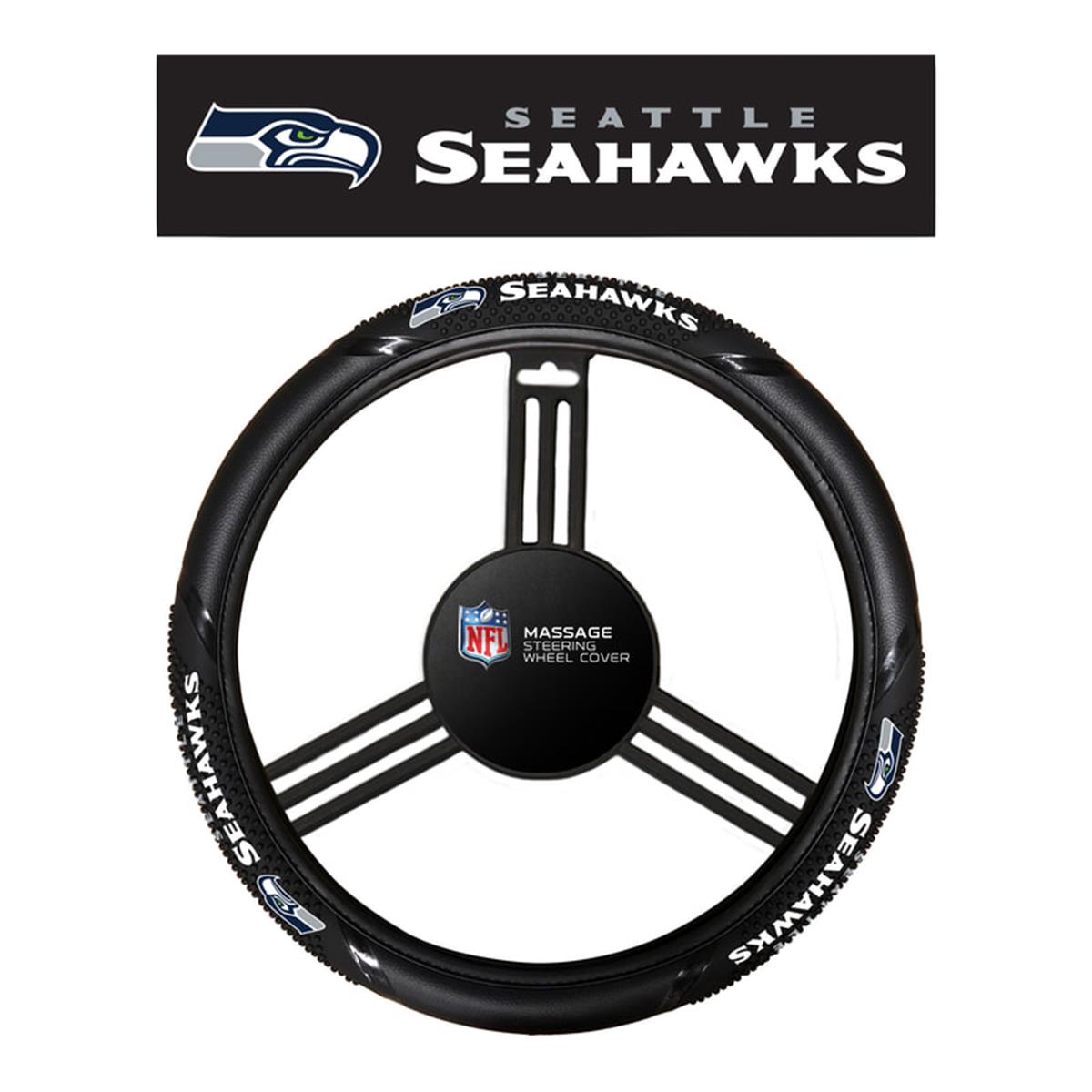Picture of Fremont Die 2324596614 MLB Seattle Seahawks Steering Wheel Cover - Massage Grip Style