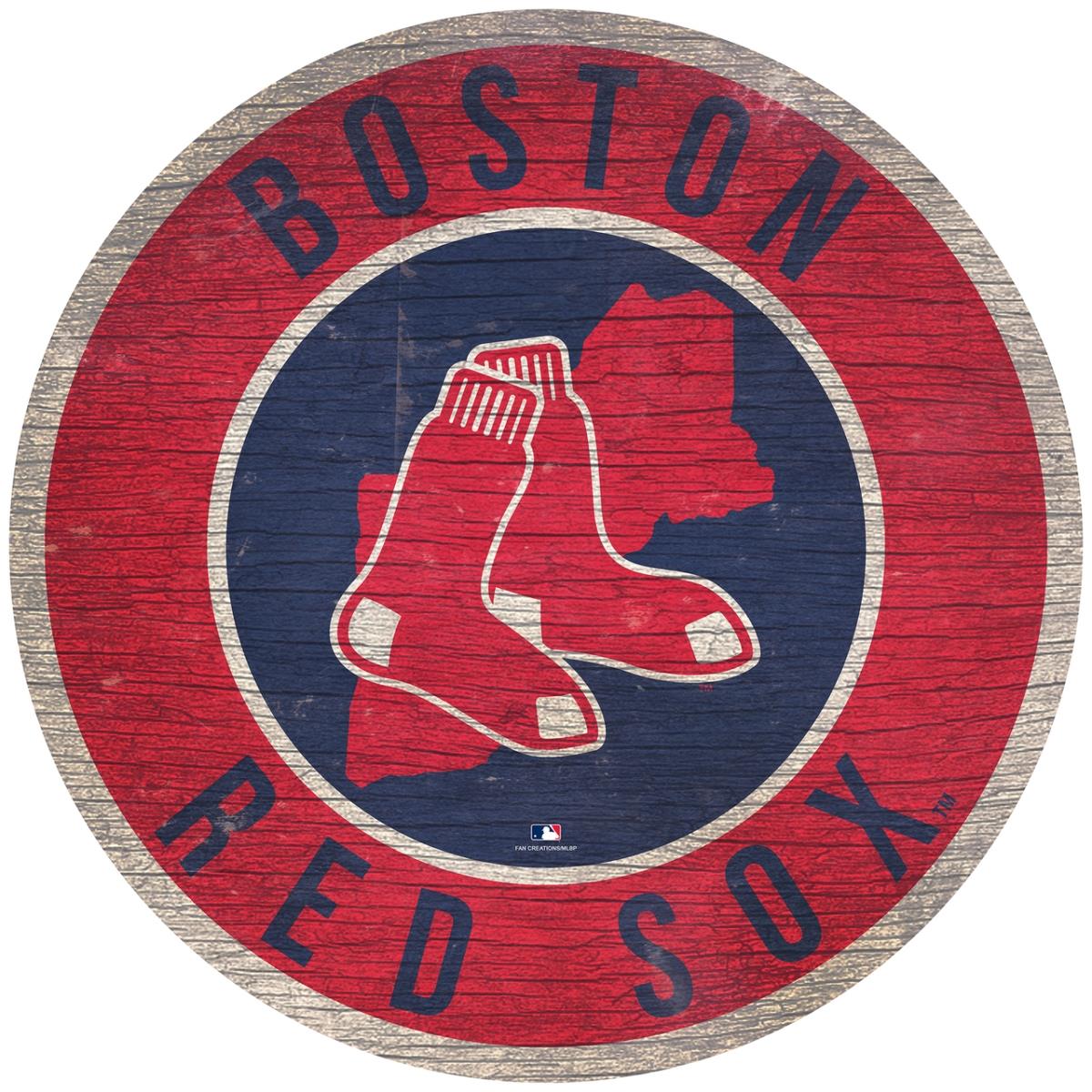7846020541 12 in. Boston Red Sox Round State Wood Sign
