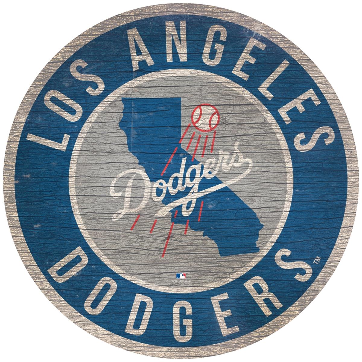7846020552 12 in. Los Angeles Dodgers Round State Wood Sign
