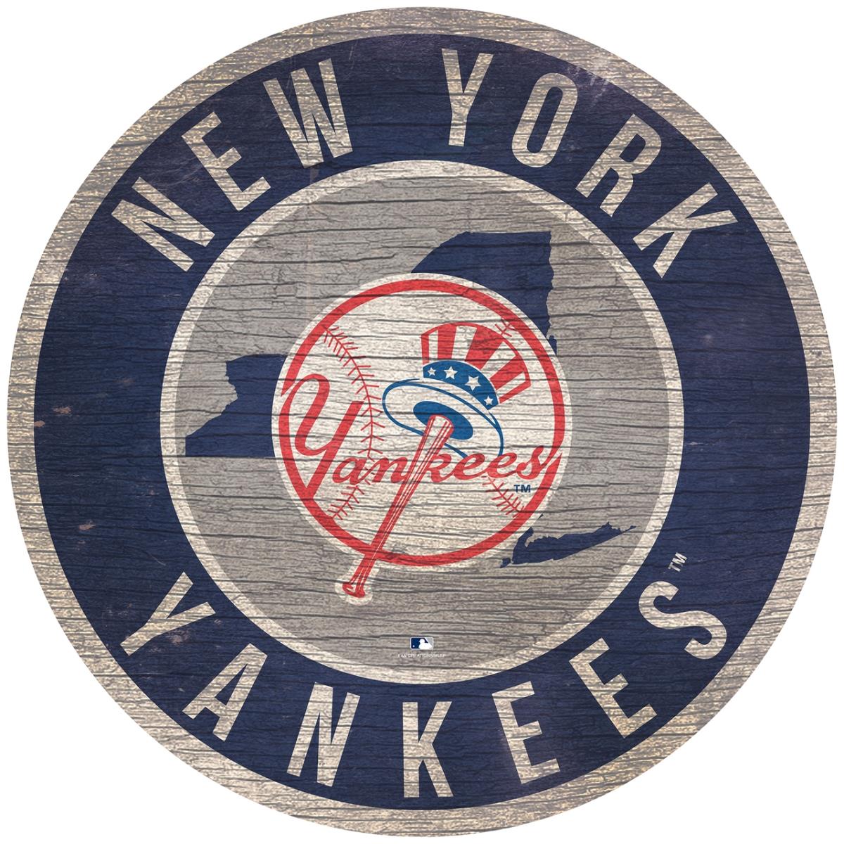 12 in. New York Yankees Round State Wood Sign