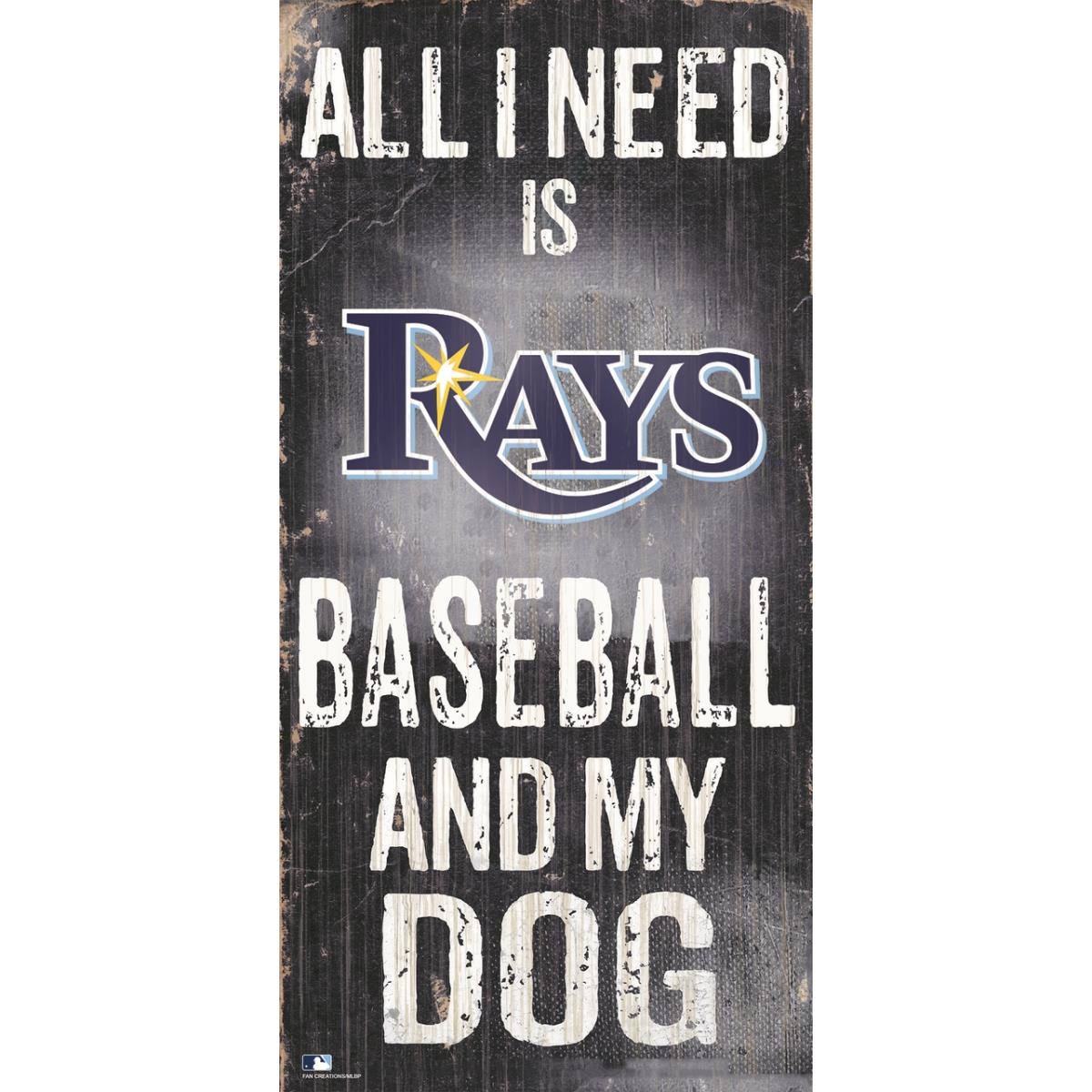 7846024188 MLB 6 x 12 in. Tampa Bay Rays Baseball & Dog Design Wood Sign