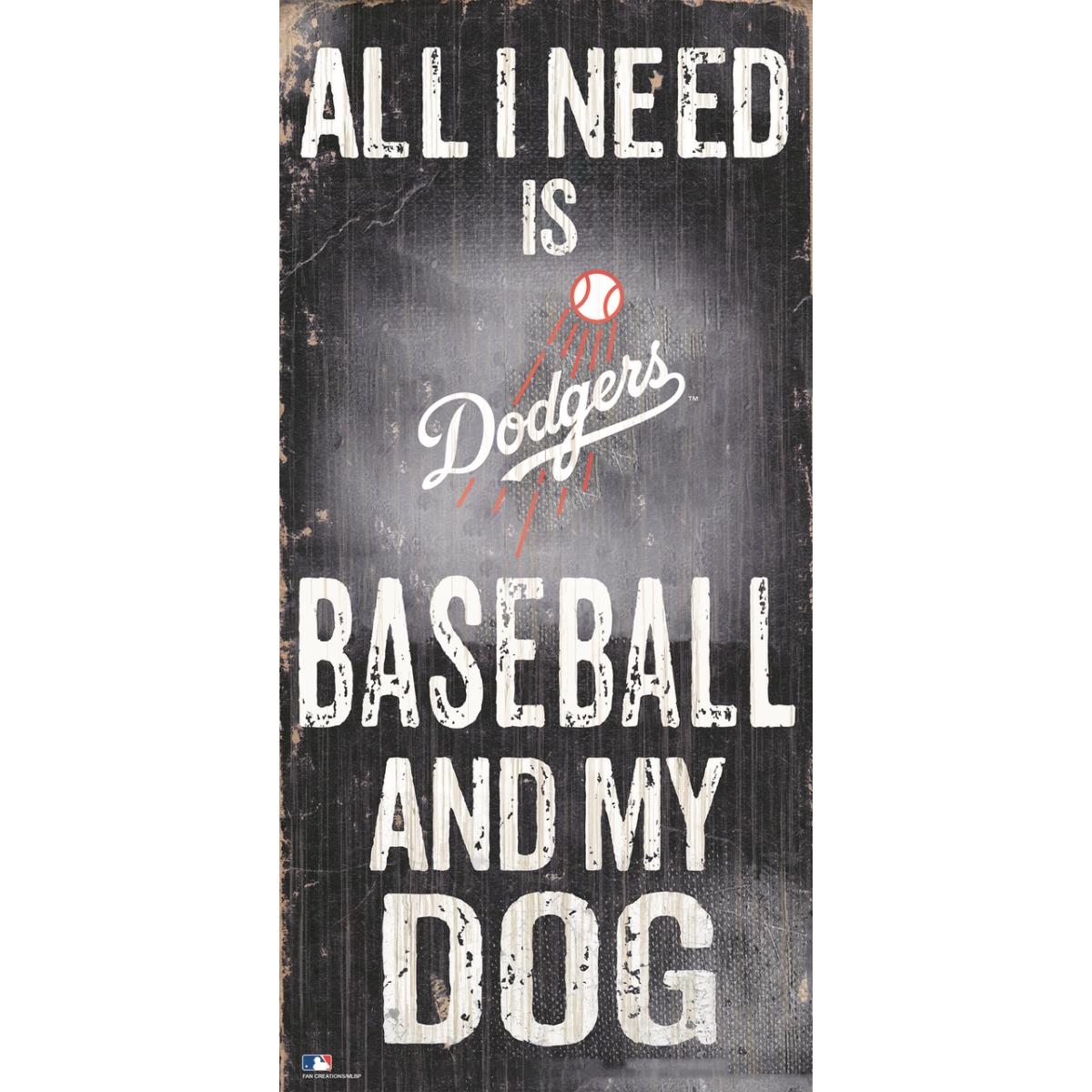 7846024195 6 x 12 in. Los Angeles Dodgers Baseball & Dog Wood Sign