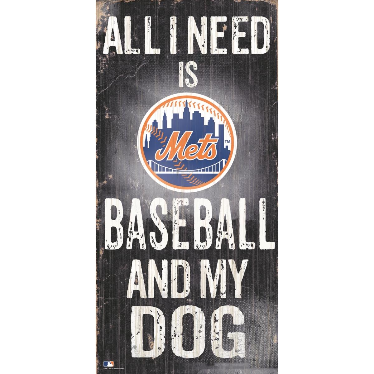 6 x 12 in. New York Mets Baseball & Dog Wood Sign