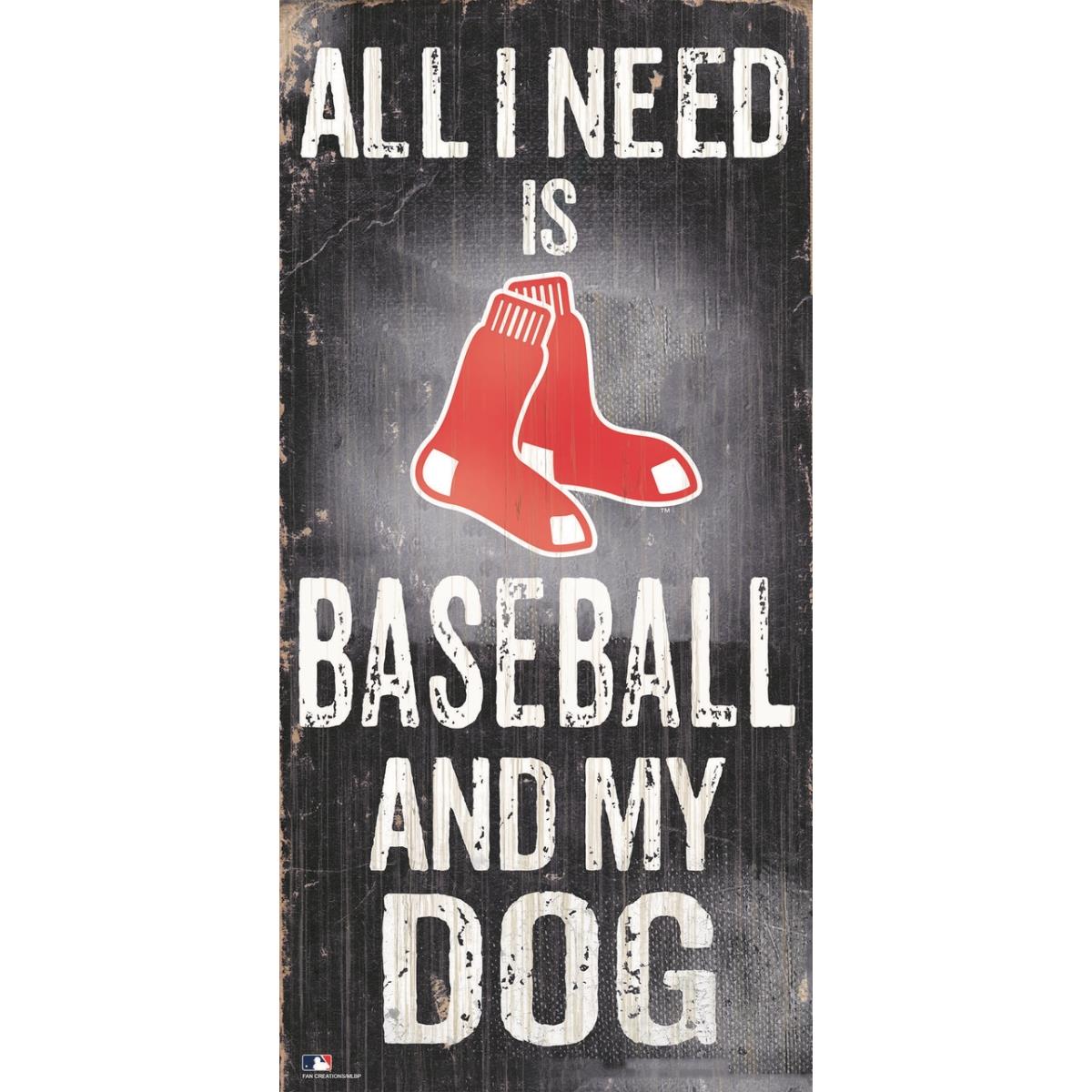 7846024207 6 x 12 in. Boston Red Sox Baseball & Dog Wood Sign