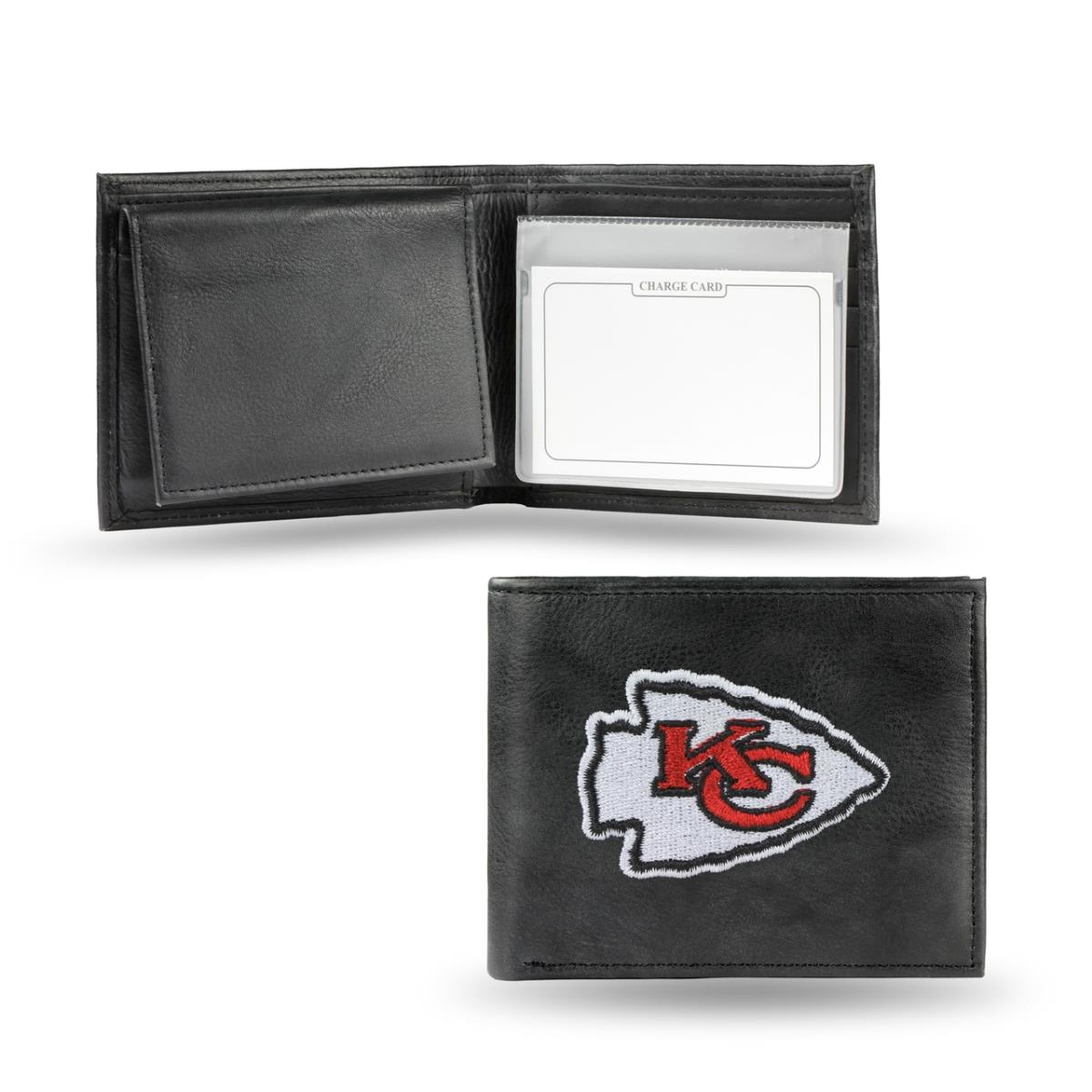 Picture of Caseys 2499414512 Kansas City Chiefs Embroidered Leather Billfold Wallet&#44; Black