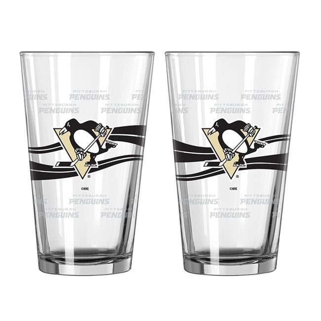 Pittsburgh Penguins Satin Etch Glass Pint, - Set of 2