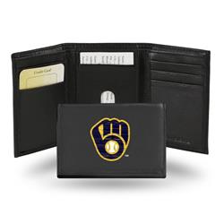 Picture of Rico Industries 6734579672 Major League Baseball Milwaukee Brewers Trifold Leather Embroidered Wallet