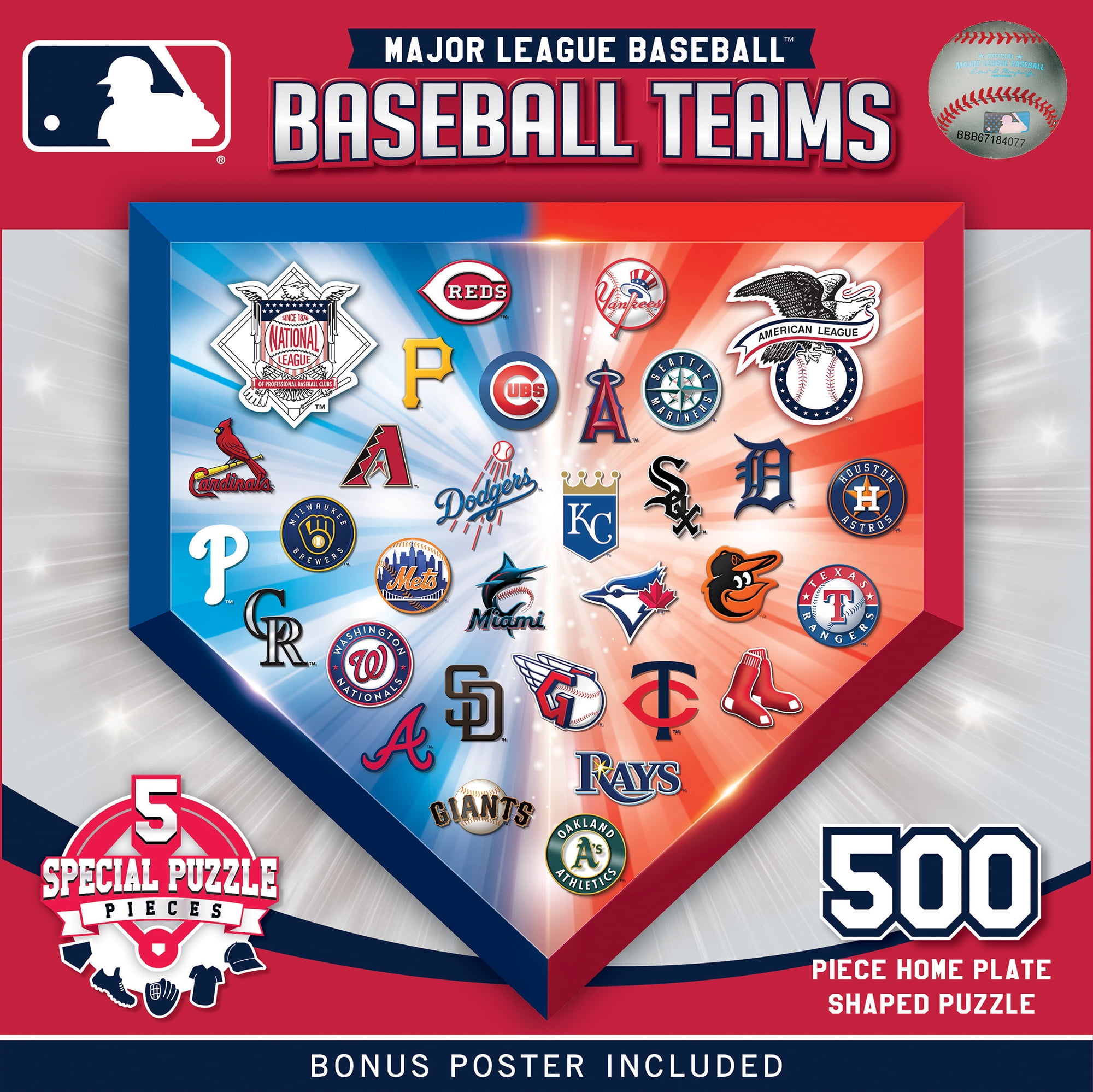 MLB Baseball Home Plate Shaped Puzzle, 500 Piece