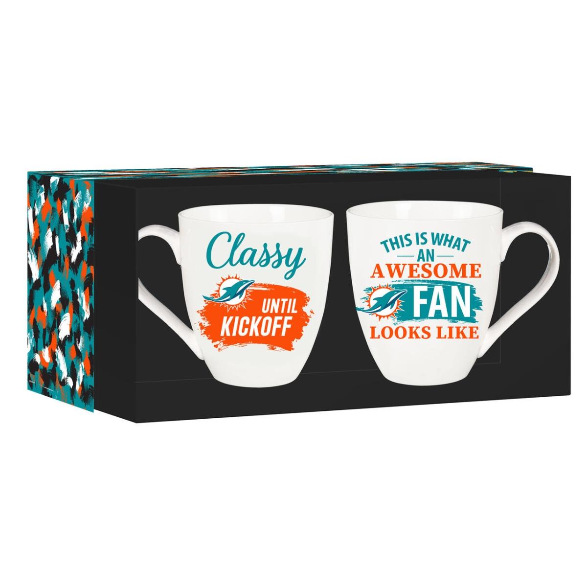 194636227 17 oz Ceramic Set with Gift Box Miami Dolphins Coffee Mug - 2 Piece